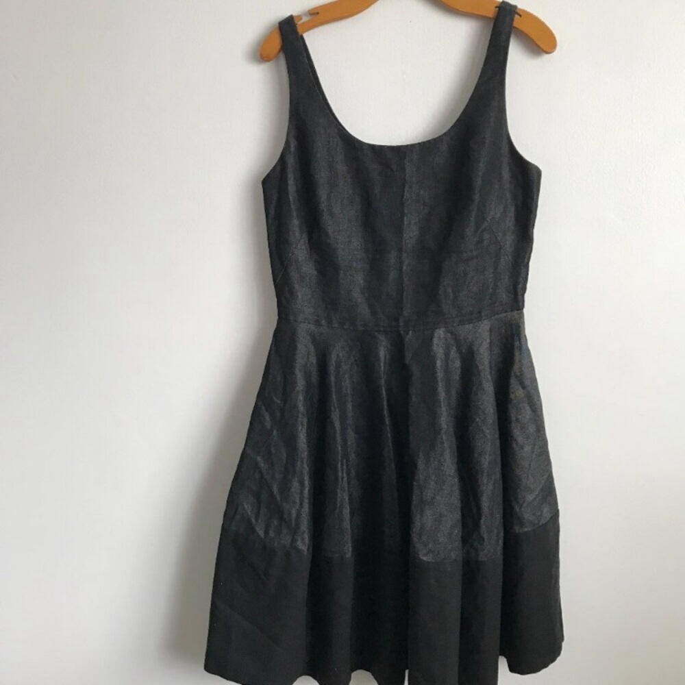GAP GRAY BLACK LINEN DRESS SCOOP NECK BACK ZIP WOMENS 10